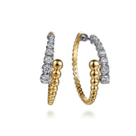 14K White  Yellow Gold Bujukan and Graduating Diamond Bypass Hoop Earrings