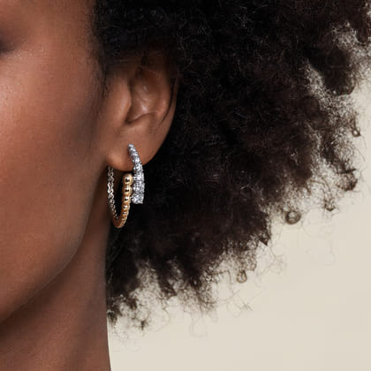 14K White  Yellow Gold Bujukan and Graduating Diamond Bypass Hoop Earrings