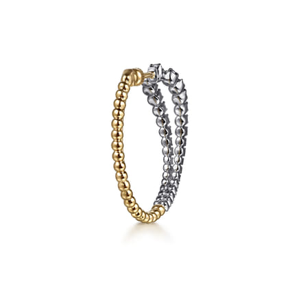 14K White  Yellow Gold Bujukan and Graduating Diamond Classic Hoop Earrings