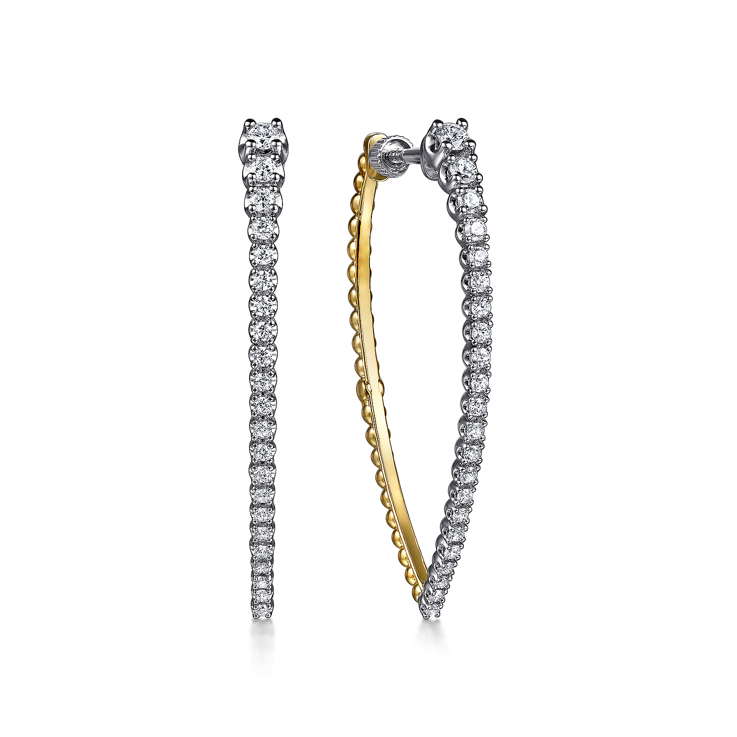 14K White  Yellow Gold Bujukan and Graduating Diamond Classic Hoop Earrings