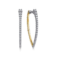 14K White  Yellow Gold Bujukan and Graduating Diamond Classic Hoop Earrings
