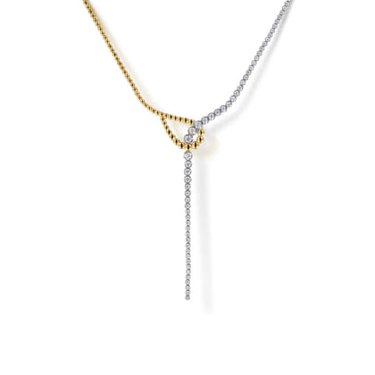 14K White  Yellow Gold Bujukan and Graduating Diamond Y Necklace