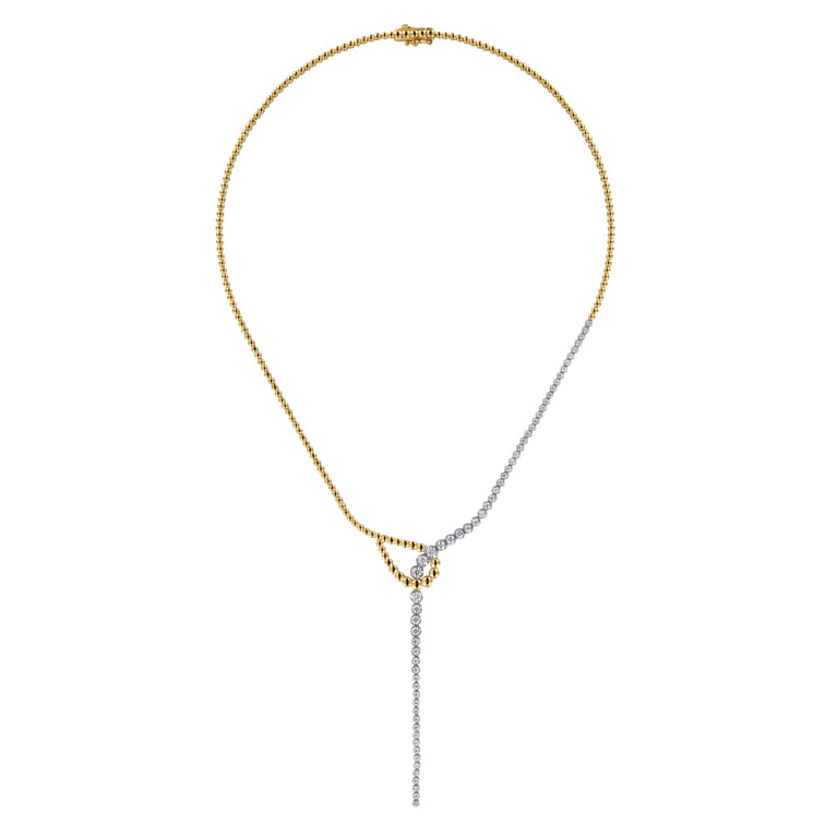 14K White  Yellow Gold Bujukan and Graduating Diamond Y Necklace - 2 ct - Shot 2