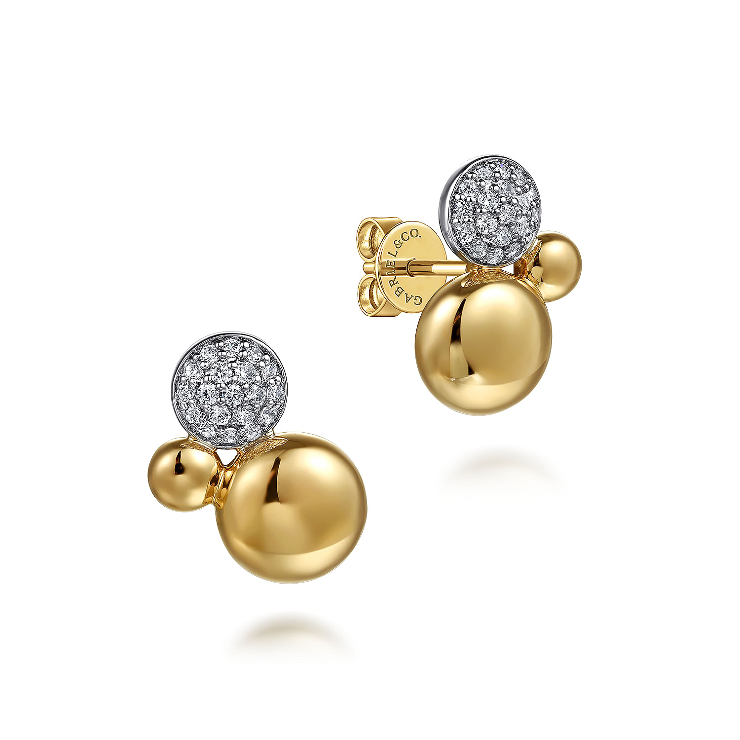 14K White  Yellow Gold Bujukan and Pave Diamond Stud Earrings