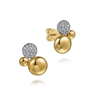 14K White  Yellow Gold Bujukan and Pave Diamond Stud Earrings