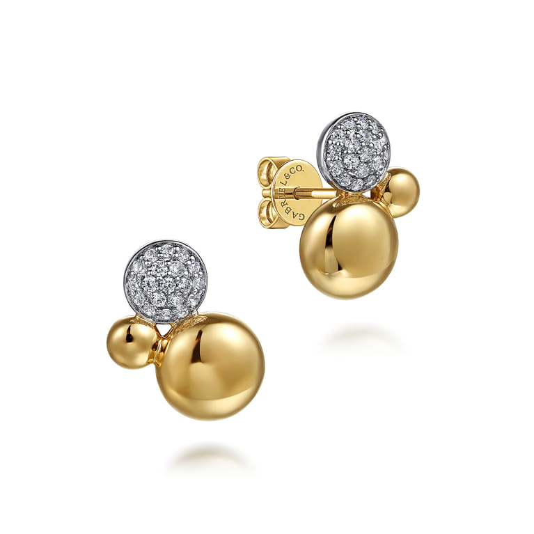 14K White  Yellow Gold Bujukan and Pave Diamond Stud Earrings - 0.25 ct - Shot 1