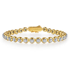 14K White Yellow Gold Buttercup Bezel Set Diamond Tennis Bracelet