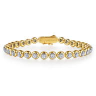 14K White Yellow Gold Buttercup Bezel Set Diamond Tennis Bracelet