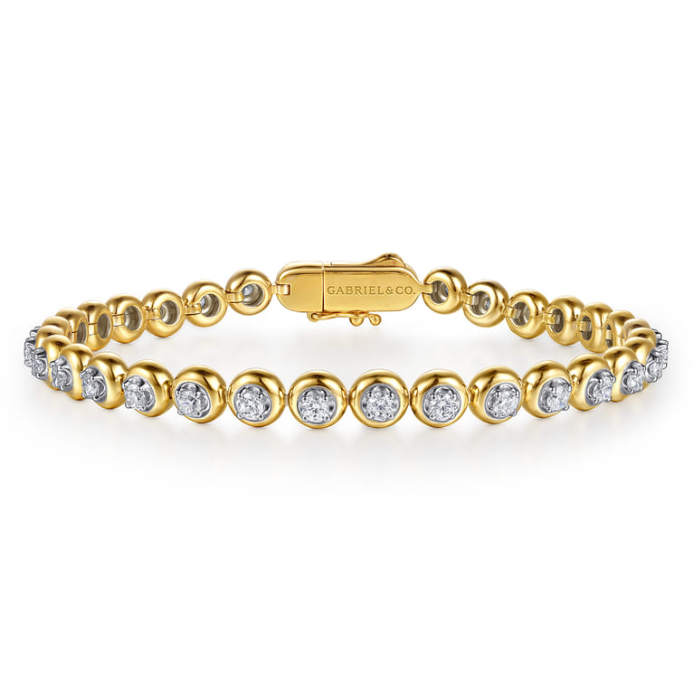 14K White Yellow Gold Buttercup Bezel Set Diamond Tennis Bracelet - 1.95 ct - Shot 1