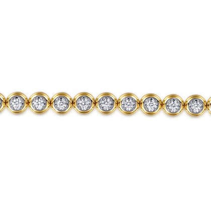 14K White Yellow Gold Buttercup Bezel Set Diamond Tennis Bracelet