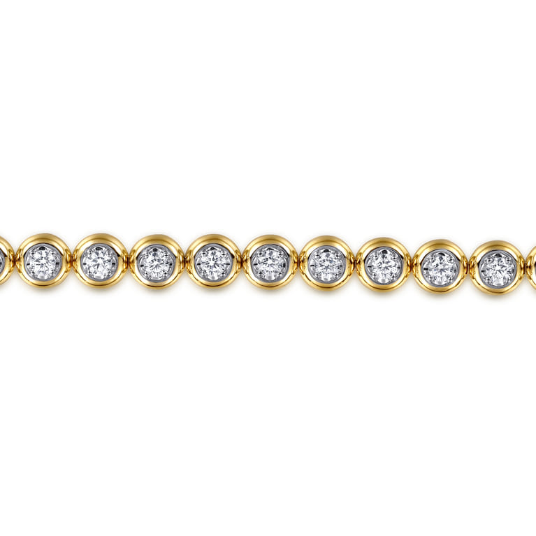 14K White Yellow Gold Buttercup Bezel Set Diamond Tennis Bracelet - 1.95 ct - Shot 2