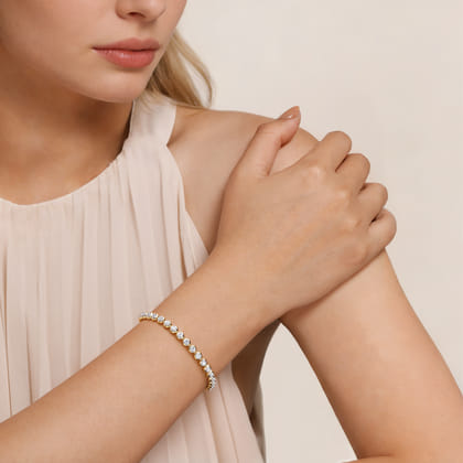 14K White Yellow Gold Buttercup Bezel Set Diamond Tennis Bracelet