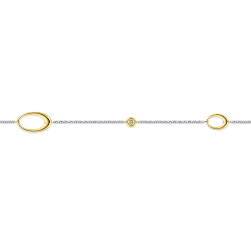 14K White-Yellow Gold Chain Ankle Bracelet with Oval Link Stations and Diamond Accents - 0.04 ct - Shot 2