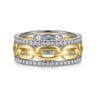 14K White-Yellow Gold Chain Link Diamond Border Ring - 0.35 ct