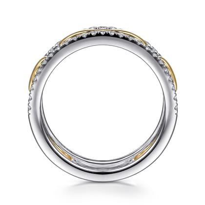 14K White-Yellow Gold Chain Link Diamond Border Ring