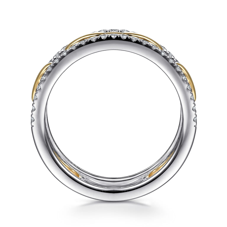 14K White-Yellow Gold Chain Link Diamond Border Ring - 0.35 ct - Shot 2