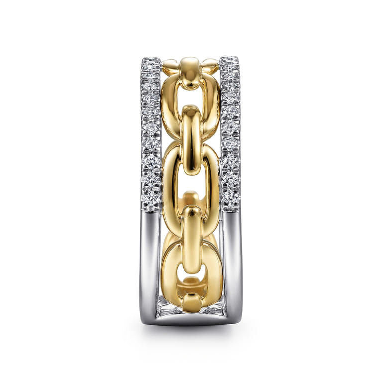 14K White-Yellow Gold Chain Link Diamond Border Ring - 0.35 ct - Shot 4
