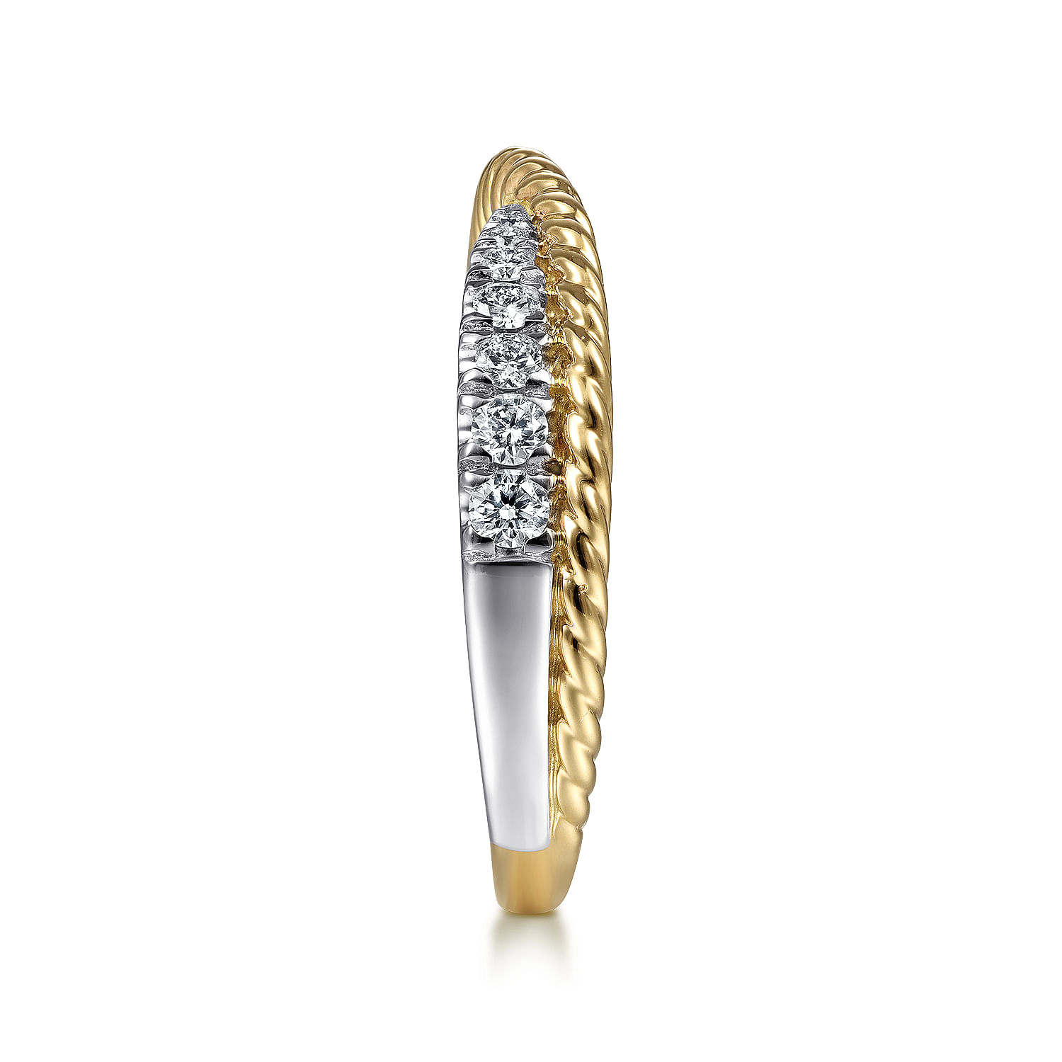 14K White-Yellow Gold Criss Cross Diamond Anniversary Band with Twisted Rope Detail