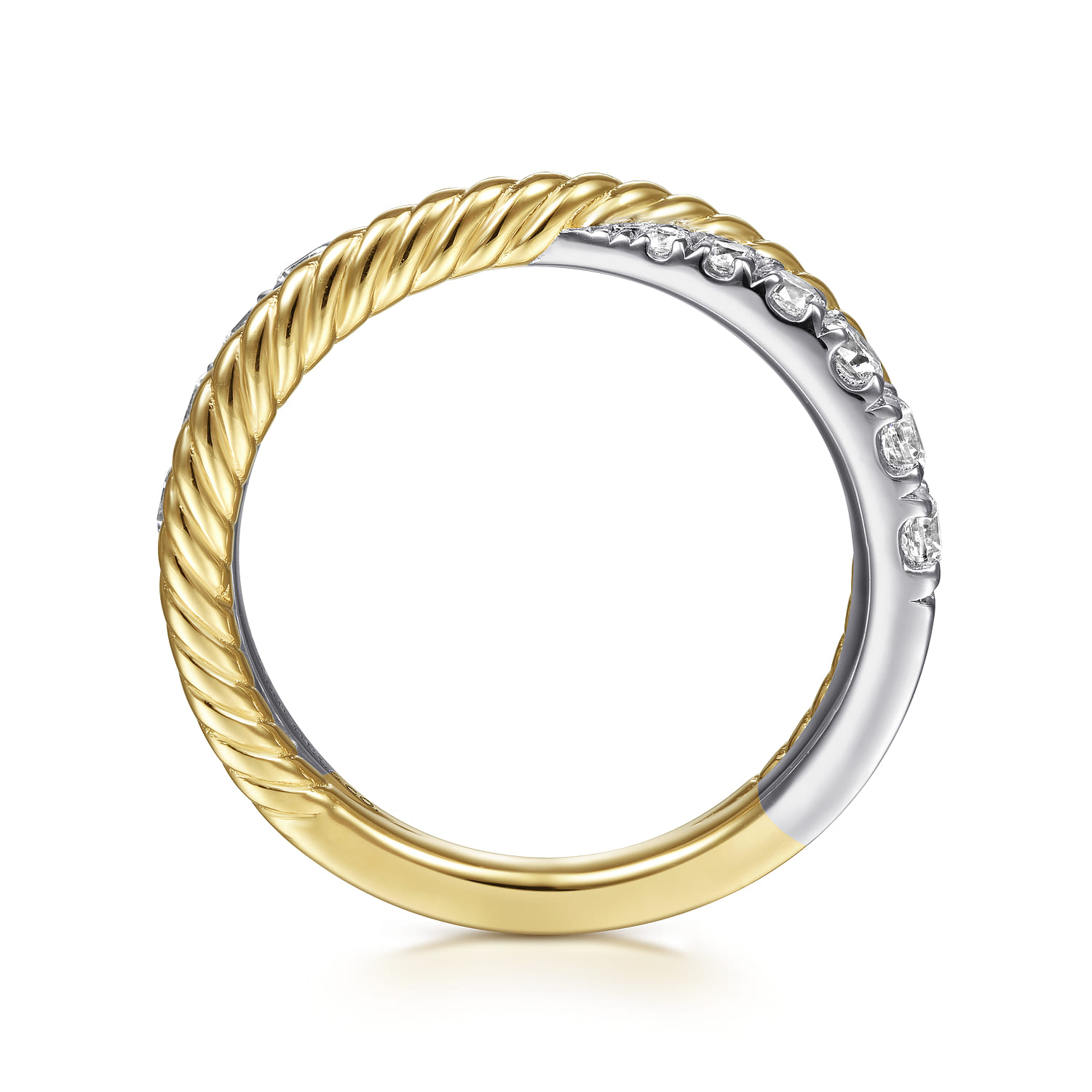 Fancy Wedding Ring in 14k Yellow/white Gold with Round Natural Diamond at Gabriel & Co. - Shot 2