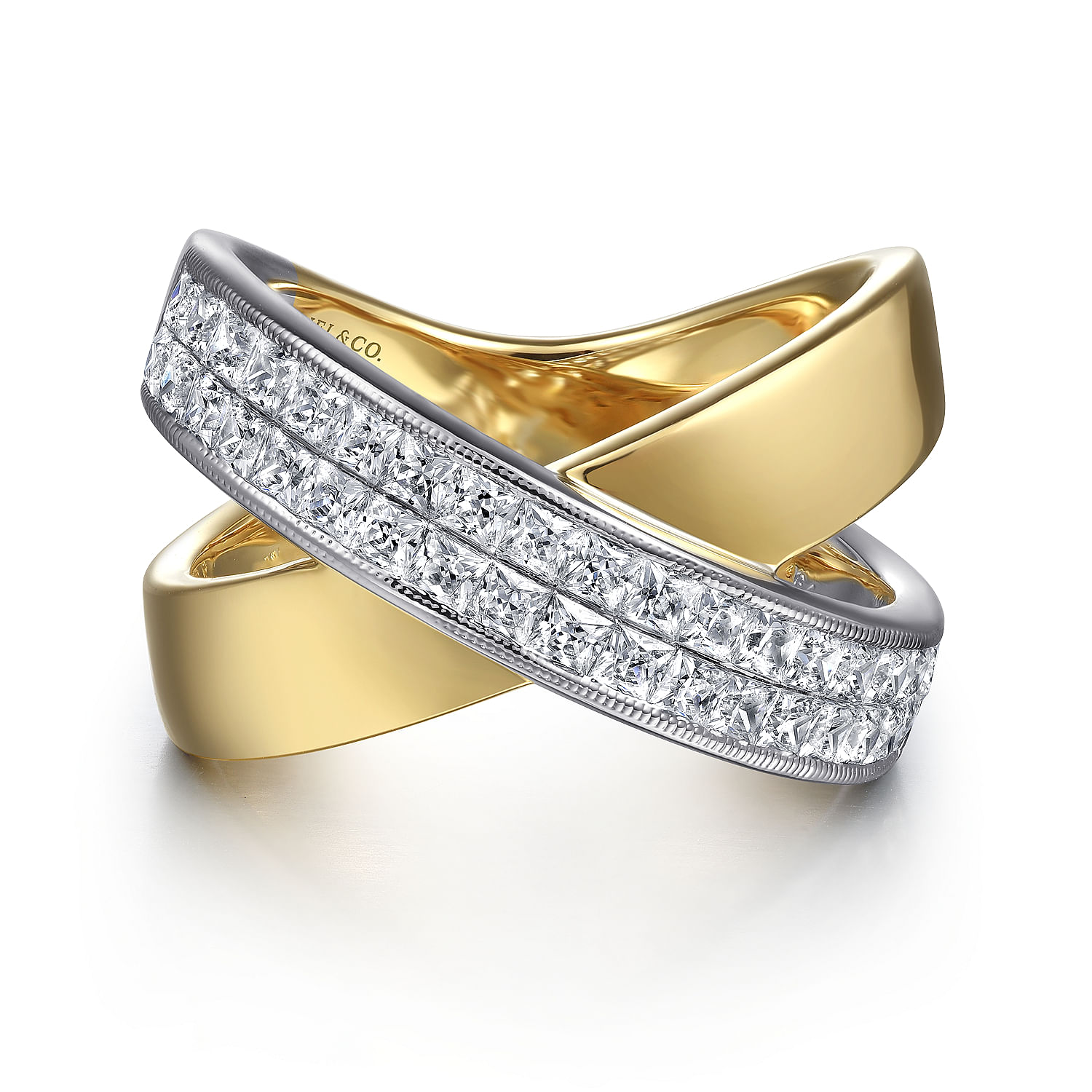 14K White Yellow Gold Criss Cross Diamond Ring