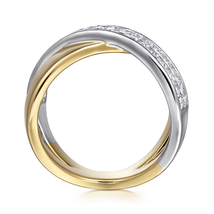 14K White  Yellow Gold Criss Cross Diamond Ring