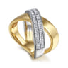 14K White  Yellow Gold Criss Cross Diamond Ring - 1.45 ct