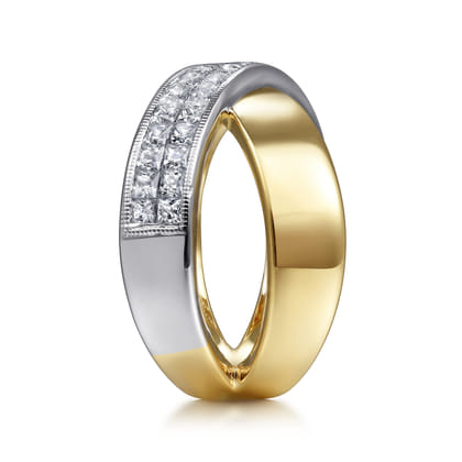 14K White  Yellow Gold Criss Cross Diamond Ring