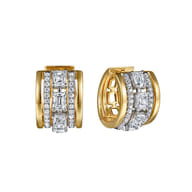 14K White  Yellow Gold Diamond 15mm Huggie Earrings