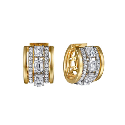 14K White  Yellow Gold Diamond 15mm Huggie Earrings