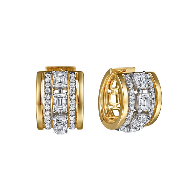 14K White  Yellow Gold Diamond 15mm Huggie Earrings - 3 ct - Shot 1