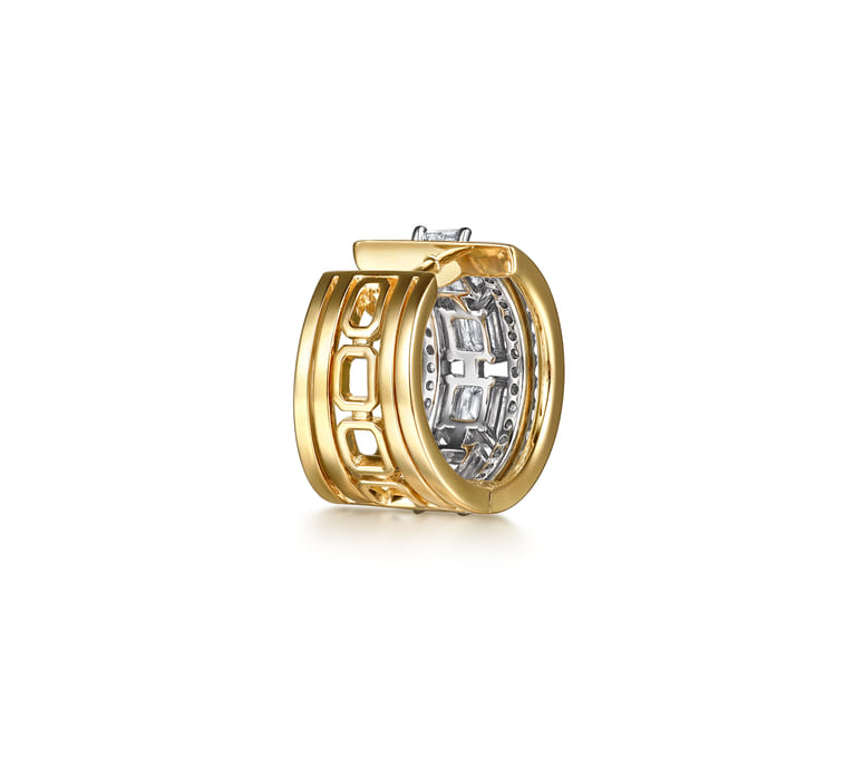 14K White  Yellow Gold Diamond 15mm Huggie Earrings - 3 ct - Shot 3