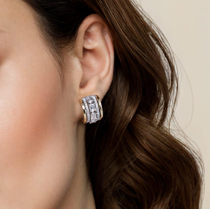 14K White  Yellow Gold Diamond 15mm Huggie Earrings