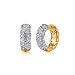 14K White  Yellow Gold Diamond 15mm Huggie Earrings