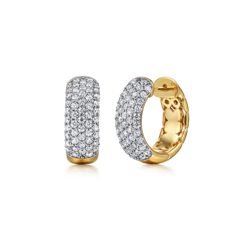 14K White  Yellow Gold Diamond 15mm Huggie Earrings - 0.85 ct - Shot 1