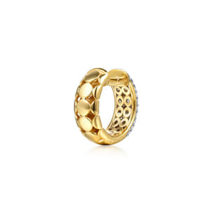 14K White  Yellow Gold Diamond 15mm Huggie Earrings