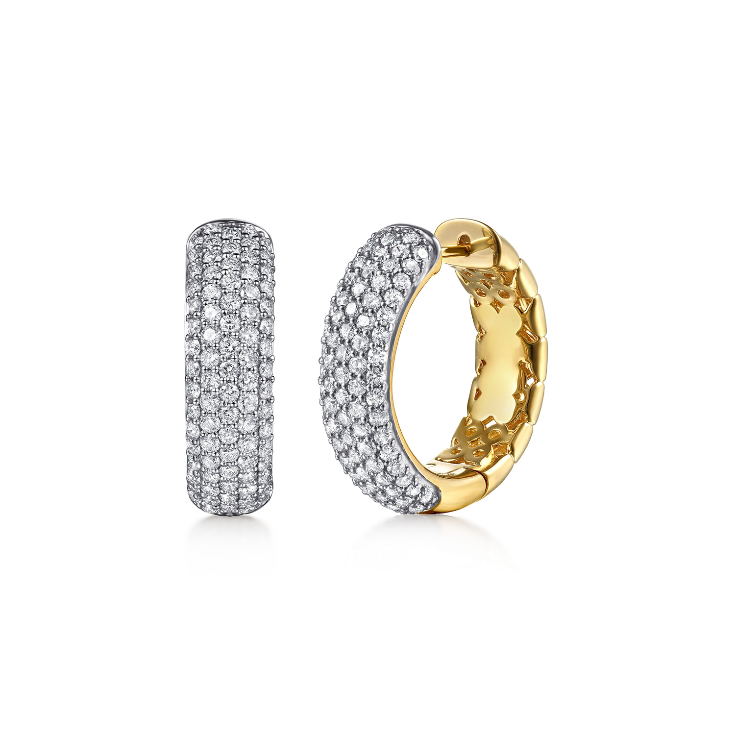 14K White  Yellow Gold Diamond 20mm Classic Hoop Earrings