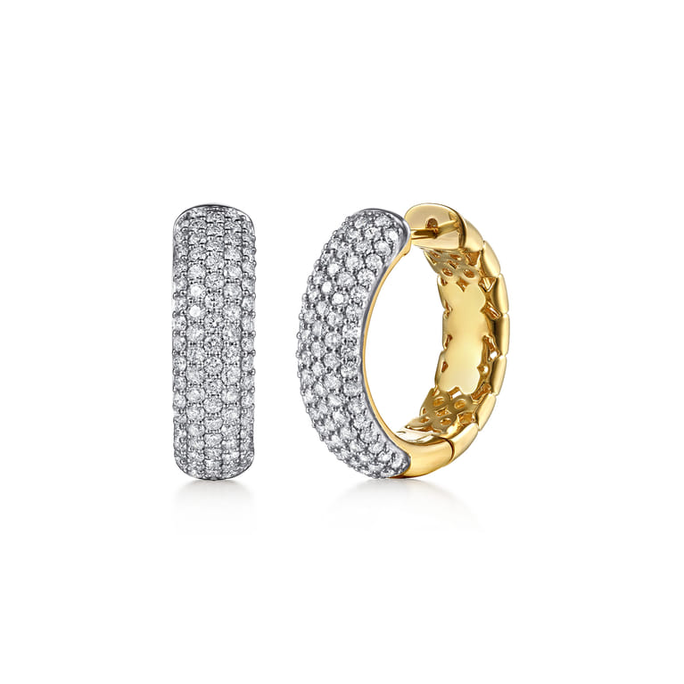 14K White  Yellow Gold Diamond 20mm Classic Hoop Earrings - 1.35 ct - Shot 1