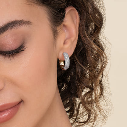 14K White  Yellow Gold Diamond 20mm Classic Hoop Earrings