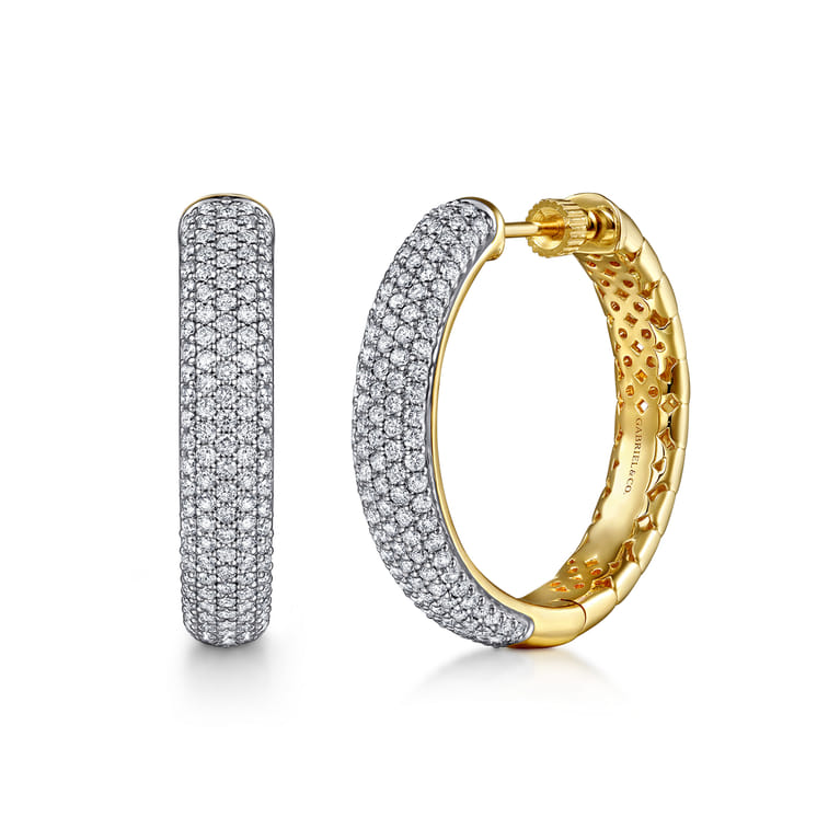 14K White  Yellow Gold Diamond 30mm Classic Hoop Earrings - 2.1 ct - Shot 1