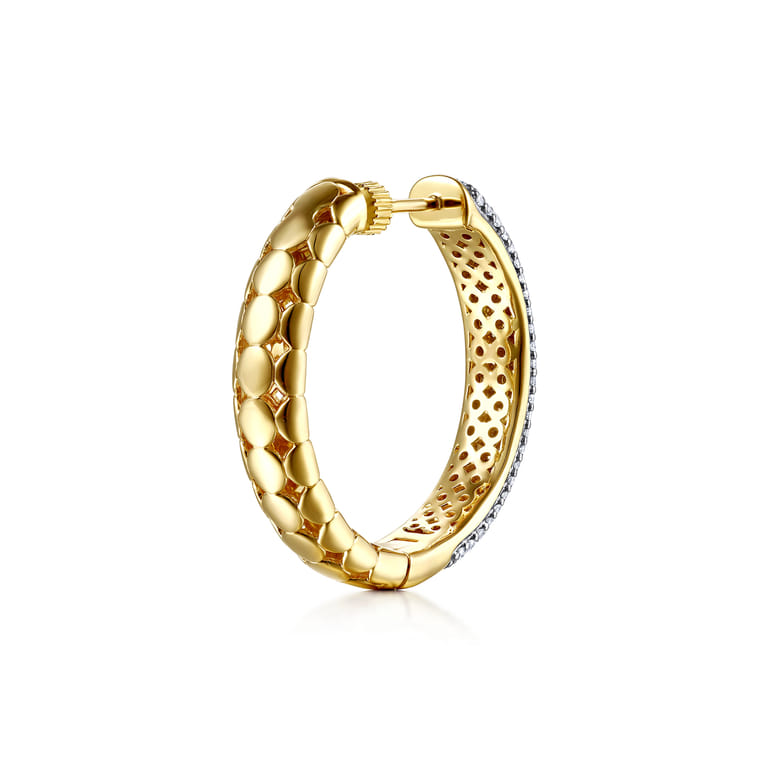 14K White  Yellow Gold Diamond 30mm Classic Hoop Earrings - 2.1 ct - Shot 2