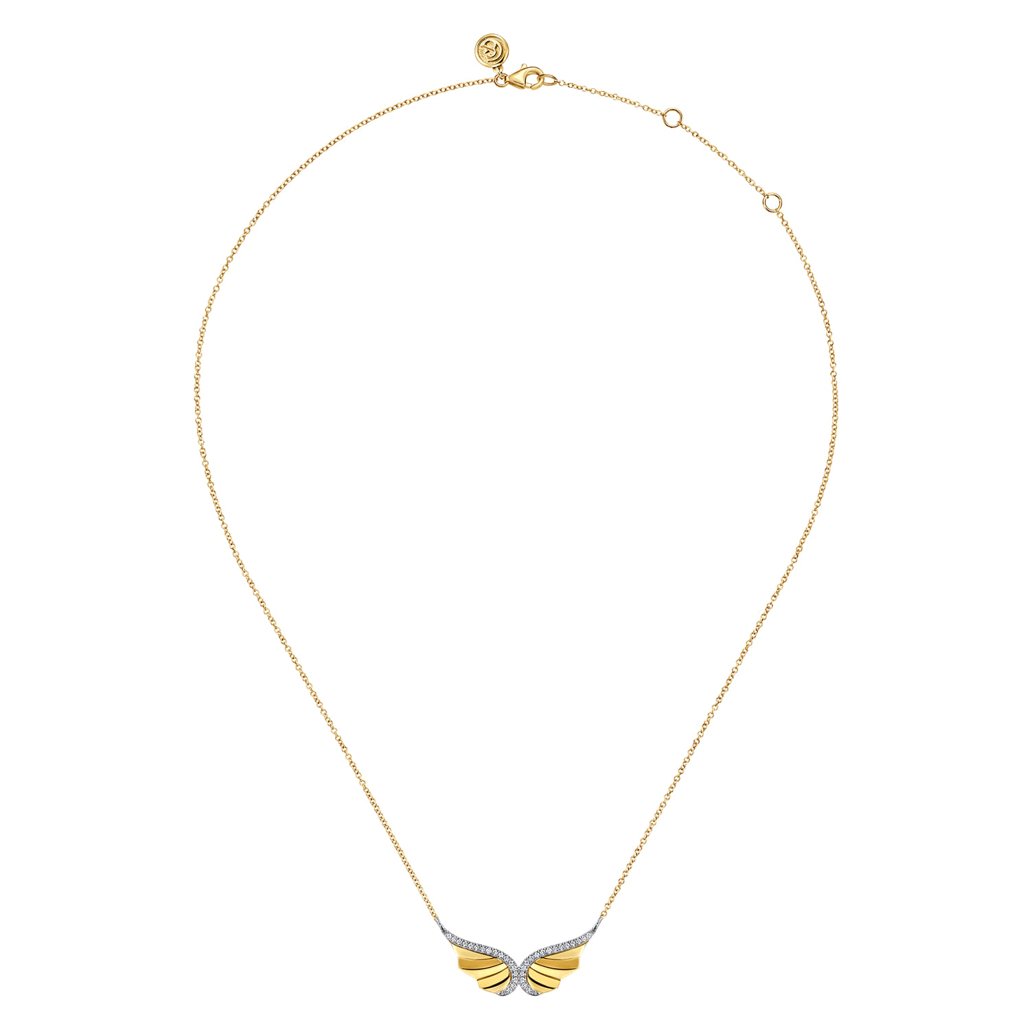 14K White  Yellow Gold Diamond Angel Wing Pendant Necklace - 0.14 ct - Shot 2