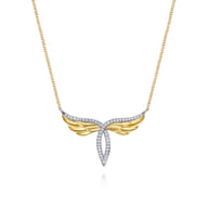 14K White  Yellow Gold Diamond Angel Wing Pendant Necklace