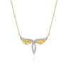 14K White  Yellow Gold Diamond Angel Wing Pendant Necklace - 0.19 ct
