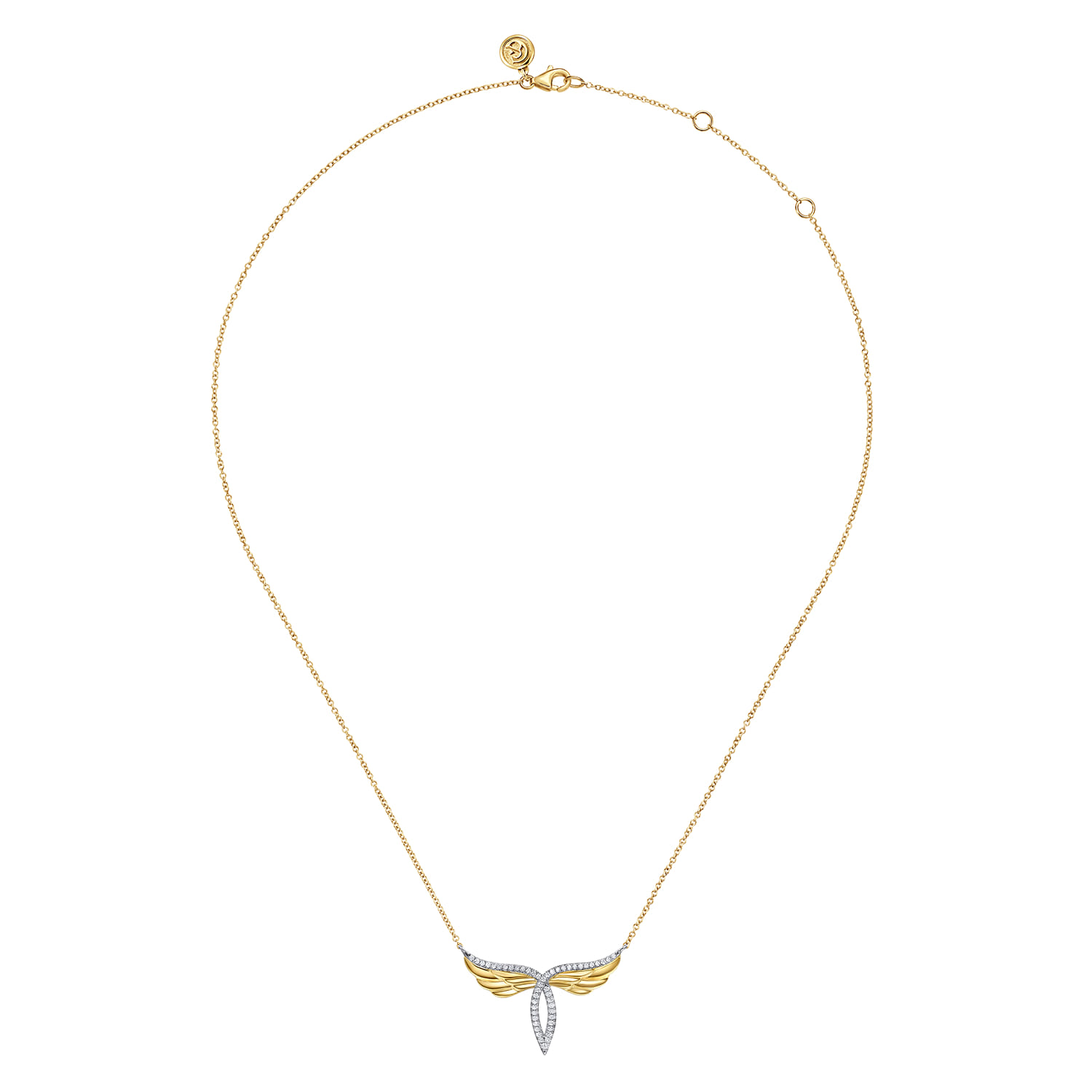 14K White  Yellow Gold Diamond Angel Wing Pendant Necklace - 0.19 ct - Shot 2
