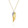 14K White  Yellow Gold Diamond Angel Wing Pendant Necklace - 0.08 ct