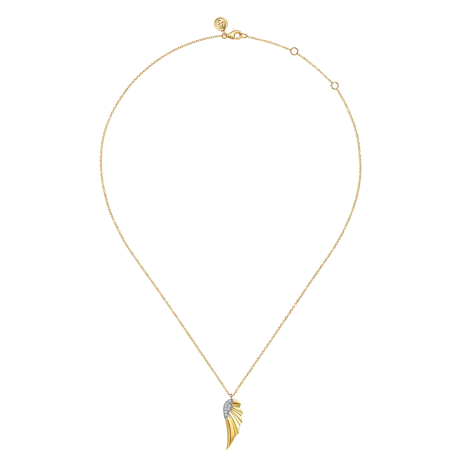 14K White  Yellow Gold Diamond Angel Wing Pendant Necklace - 0.08 ct - Shot 2