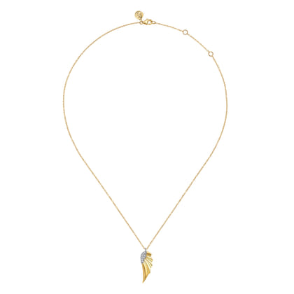 14K White  Yellow Gold Diamond Angel Wing Pendant Necklace