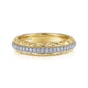 14K White-Yellow Gold Diamond Anniversary Band with Engraved Frame