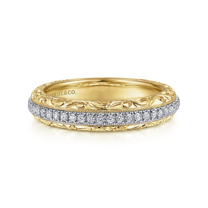 14K White-Yellow Gold Diamond Anniversary Band with Engraved Frame