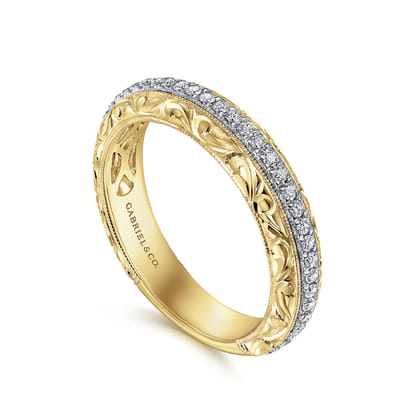 14K White-Yellow Gold Diamond Anniversary Band with Engraved Frame